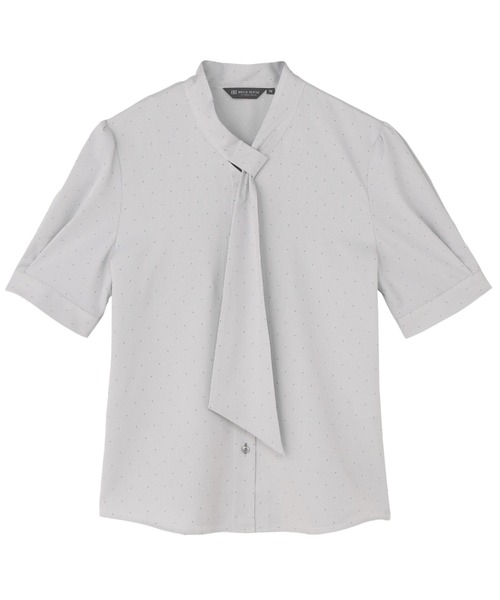 TOKYO SHIRTS(トウキョウシャツ)の「【吸水速乾】【COFREX】ループボウタイ ブラウス 五分袖 レディースデザインシャツ(シャツ/ブラウス・レディース・グレー・M/LL)」の1枚目の写真