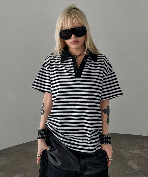 W. Stripe Polo T-shirt чёрная