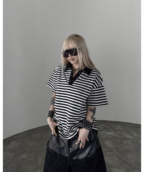 ROARINGRAD(ロアリングラド)の「W.ストライプポロTシャツブラック(ポロシャツ・レディース・その他・MEDIUM/LARGE)」の5枚目の写真
