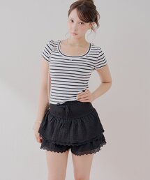 【セットアップ対応】シャーリングフリルショートパンツ