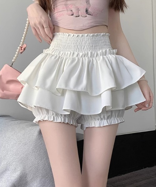 boemy(ボエミー)の「インパン付きフリルティアード ミニスカート(スカート・レディース・ブラック/ホワイト・S/M/L/XL)」の1枚目の写真