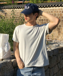 [クロップ] ストライプTシャツ_BLUE