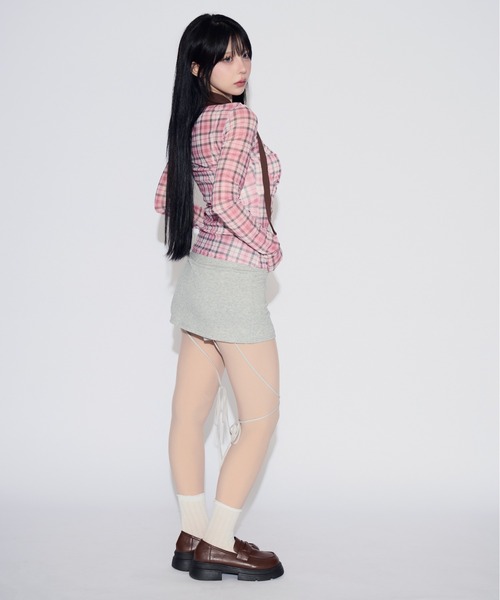tinkerend（ティンカーエンド）の「【首紐付き】Retro Check Long T-shirt / レトロチェックロングTシャツ（Tシャツ/カットソー・レディース・ピンク/レッド・FREE）」の20枚目の写真