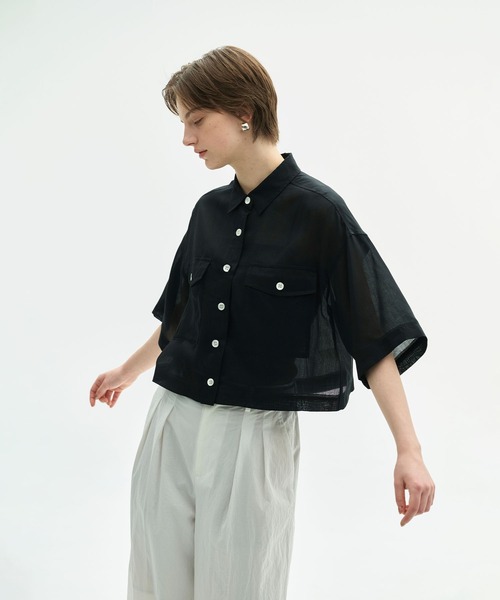 N.O.R.C(ノーク)の「シアーデニムCPOシャツ(シャツ/ブラウス・レディース・インディゴブルー/ブラック・フリー)」の4枚目の写真