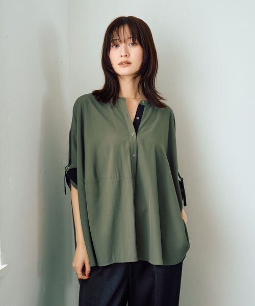 Editt by YECCA VECCA(エディットバイイェッカヴェッカ)の「2wayドロストスリーブバンドカラーシャツ(シャツ/ブラウス・レディース・ホワイト/サックスブルー/カーキ・FREE)」の12枚目の写真