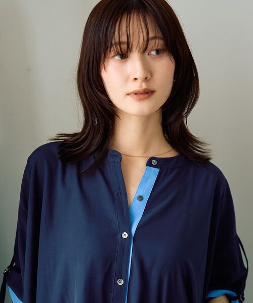Editt by YECCA VECCA(エディットバイイェッカヴェッカ)の「2wayドロストスリーブバンドカラーシャツ(シャツ/ブラウス・レディース・ホワイト/サックスブルー/カーキ・FREE)」の18枚目の写真