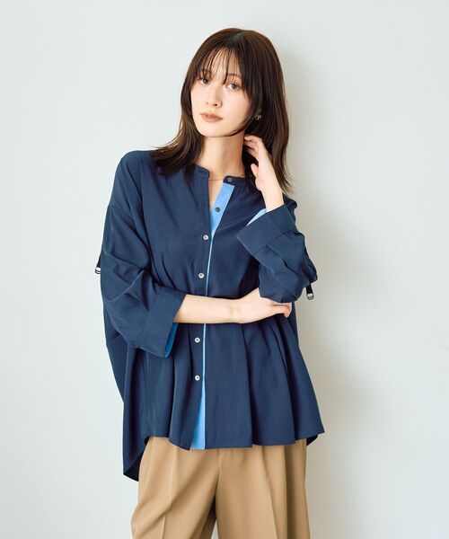 Editt by YECCA VECCA（エディットバイイェッカヴェッカ）の「2wayドロストスリーブバンドカラーシャツ（シャツ/ブラウス・レディース・ホワイト/サックスブルー/カーキ・FREE）」の11枚目の写真
