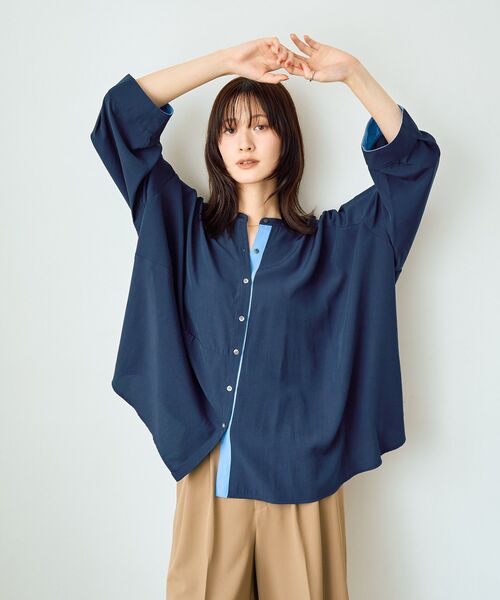 Editt by YECCA VECCA（エディットバイイェッカヴェッカ）の「2wayドロストスリーブバンドカラーシャツ（シャツ/ブラウス・レディース・ホワイト/サックスブルー/カーキ・FREE）」の12枚目の写真