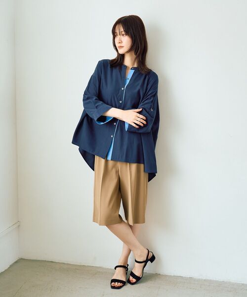 Editt by YECCA VECCA（エディットバイイェッカヴェッカ）の「2wayドロストスリーブバンドカラーシャツ（シャツ/ブラウス・レディース・ホワイト/サックスブルー/カーキ・FREE）」の18枚目の写真