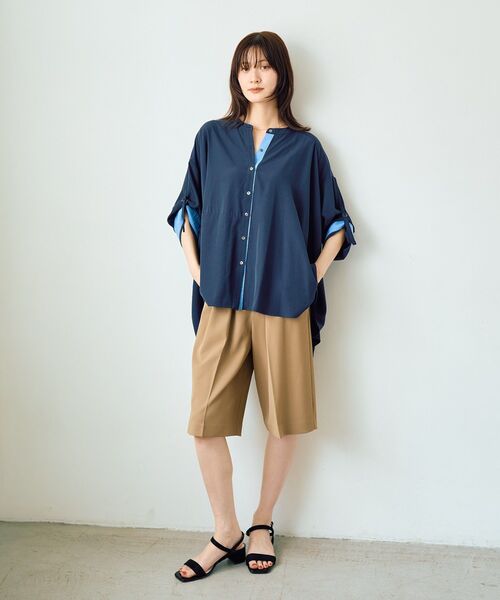 Editt by YECCA VECCA（エディットバイイェッカヴェッカ）の「2wayドロストスリーブバンドカラーシャツ（シャツ/ブラウス・レディース・ホワイト/サックスブルー/カーキ・FREE）」の14枚目の写真
