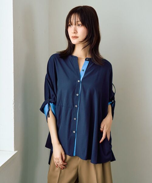 Editt by YECCA VECCA(エディットバイイェッカヴェッカ)の「2wayドロストスリーブバンドカラーシャツ(シャツ/ブラウス・レディース・ホワイト/サックスブルー/カーキ・FREE)」の5枚目の写真