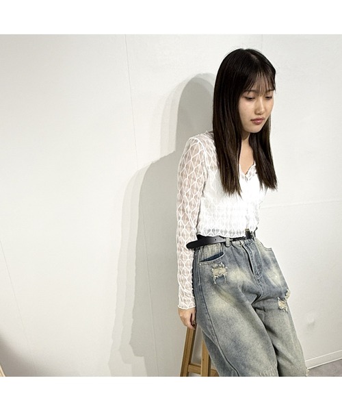 marcydorn（マーシードルン）の「韓国風透け感ショート丈羽織りカーディガン ブラウス（シャツ/ブラウス・レディース・ホワイト/ブラック・ONE SIZE）」の16枚目の写真