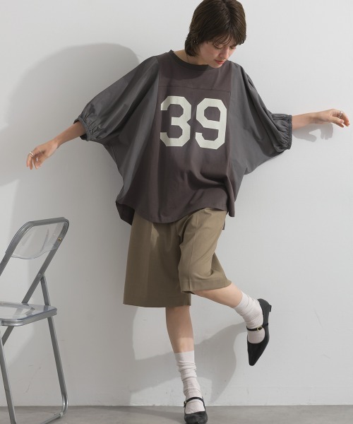 enhaut(アンオート)の「天竺編み 袖ボリュームドルマンT(Tシャツ/カットソー・レディース・ブラウン/アイボリー/チャコールグレー・FREE)」の5枚目の写真