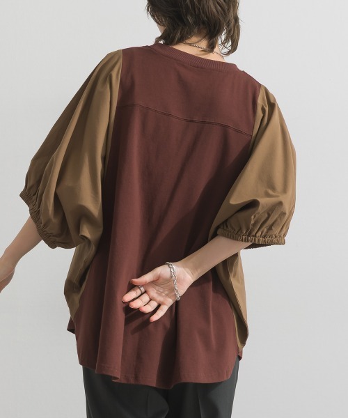 enhaut(アンオート)の「天竺編み 袖ボリュームドルマンT(Tシャツ/カットソー・レディース・ブラウン/アイボリー/チャコールグレー・FREE)」の8枚目の写真