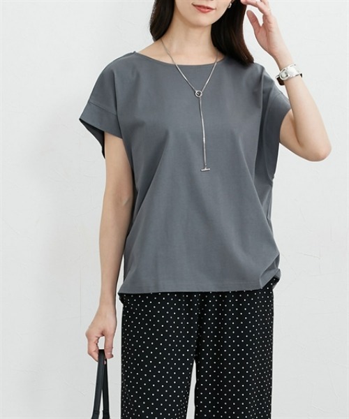 nissen(ニッセン)の「【接触冷感・吸汗速乾】快適素材フレンチスリーブトップス(Tシャツ/カットソー・レディース・オフホワイト/チャコール・L/M/LL)」の10枚目の写真