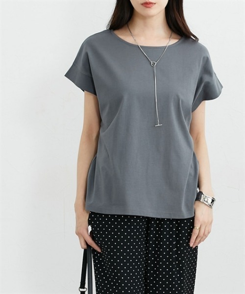 nissen(ニッセン)の「【接触冷感・吸汗速乾】快適素材フレンチスリーブトップス(Tシャツ/カットソー・レディース・オフホワイト/チャコール・L/M/LL)」の11枚目の写真