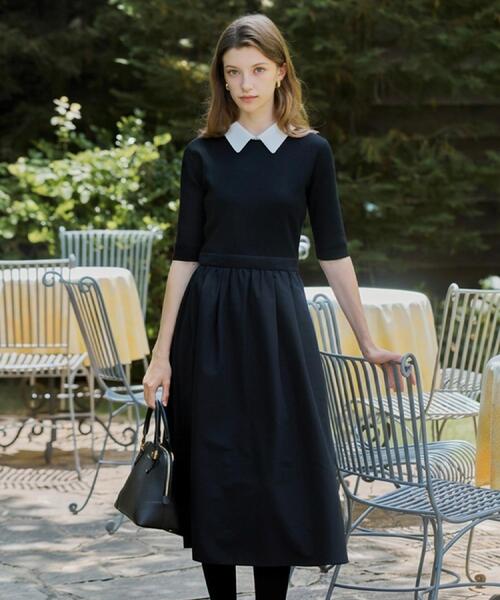 DRESSTERIOR(ドレステリア)の「バイカラーニットコンビワンピース(ワンピース・レディース・ブラック系4・38/36)」の1枚目の写真