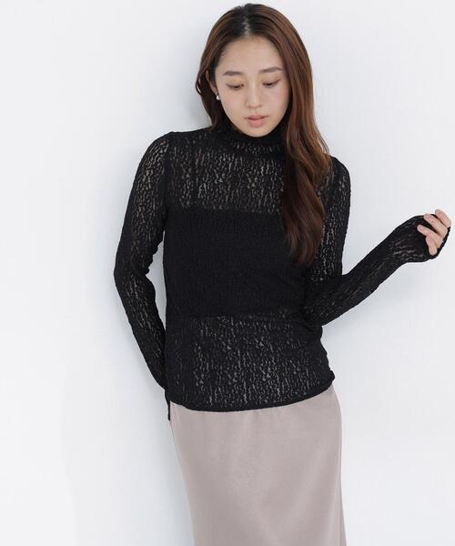 NATURAL BEAUTY BASIC（ナチュラルビューティーベーシック）の「ハイネックレースカットソー（Tシャツ/カットソー・レディース・オフホワイト/ブラック/ラベンダー・ﾌﾘ-）」の11枚目の写真
