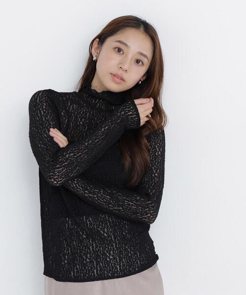 NATURAL BEAUTY BASIC（ナチュラルビューティーベーシック）の「ハイネックレースカットソー（Tシャツ/カットソー・レディース・オフホワイト/ブラック/ラベンダー・ﾌﾘ-）」の13枚目の写真