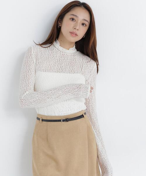 NATURAL BEAUTY BASIC（ナチュラルビューティーベーシック）の「ハイネックレースカットソー（Tシャツ/カットソー・レディース・オフホワイト/ブラック/ラベンダー・ﾌﾘ-）」の21枚目の写真