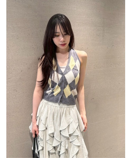 LILY BROWN（リリーブラウン）の「アーガイルホルターニットベスト（ニット/セーター・レディース・グレー/ボルドー/ピンク・F）」の7枚目の写真