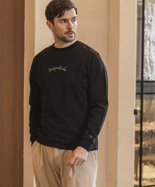 1PIU1UGUALE3 RELAX (ウノピゥウノウグァーレトレ リラックス)の「1PIU1UGUALE3 RELAX(ウノピゥウノウグァーレトレ リラックス)グロッシー刺繍ロングTシャツ(Tシャツ/カットソー・メンズ・ブラック/ホワイト・XL/L/XXL/M/S)」の5枚目の写真