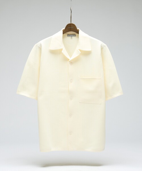 DESIGNWORKS(デザインワークス)の「鹿の子 半袖 オープンカラーシャツ(シャツ/ブラウス・メンズ・アイボリー/ブラック・46/48/50)」の1枚目の写真
