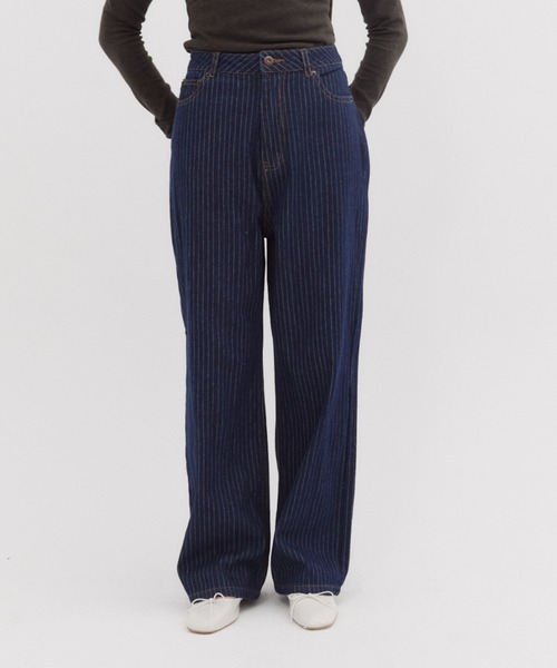 FUULLY STUDIO(フーリィーステューディオ)の「ストライプデニムパンツ(デニムパンツ・レディース・ネイビー・SMALL/MEDIUM)」の8枚目の写真