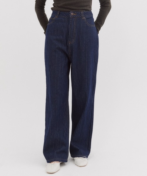 FUULLY STUDIO(フーリィーステューディオ)の「ストライプデニムパンツ(デニムパンツ・レディース・ネイビー・SMALL/MEDIUM)」の9枚目の写真
