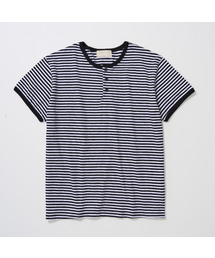 And Again（アンドアゲイン）の「スリムストライプヘンリーネックリンガーTシャツ（Tシャツ/カットソー）」