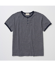 And Again（アンドアゲイン）の「スリムストライプヘンリーネックリンガーTシャツ（Tシャツ/カットソー）」