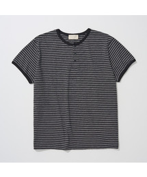 And Again（アンドアゲイン）の「スリムストライプヘンリーネックリンガーTシャツ（Tシャツ/カットソー）」