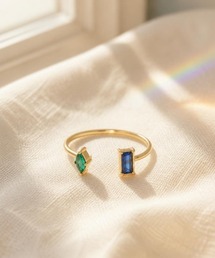 【Cle・stone（クレストーン）】ダブルストーン バゲットオープンリング cle-ring-30-7【RBT】