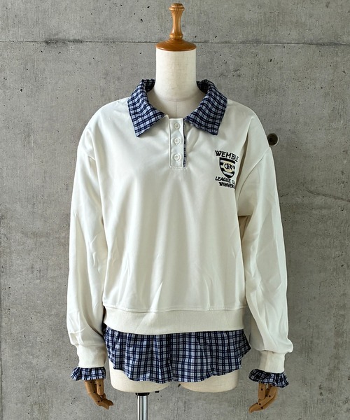 meJane（ミージェーン）の「チェック柄シャツドッキング ポロ襟トップス（ポロシャツ・レディース・ネイビー/オフホワイト/ワイン・FREE）」の19枚目の写真