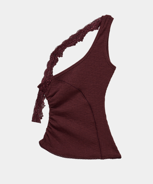 ETRE AU SOMMET(エトレオソメ)の「Lace One-Shoulder Shirring Top (Burgundy)(Tシャツ/カットソー・レディース・その他・FREE)」の2枚目の写真