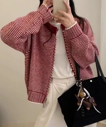 ジップアップクルーネックニットカーディガン