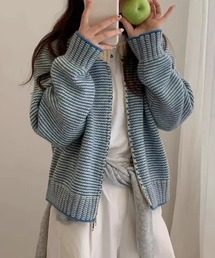 ジップアップクルーネックニットカーディガン