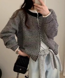 ジップアップクルーネックニットカーディガン