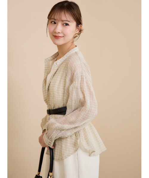 COHINA(コヒナ)の「シアーチェックシャツ 【低身長・小柄女性】(シャツ/ブラウス・レディース・チャコール/ライトベージュ/ブラウン・ONE SIZE)」の20枚目の写真