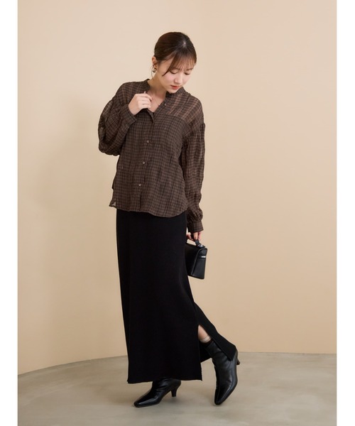 COHINA(コヒナ)の「シアーチェックシャツ 【低身長・小柄女性】(シャツ/ブラウス・レディース・チャコール/ライトベージュ/ブラウン・ONE SIZE)」の18枚目の写真