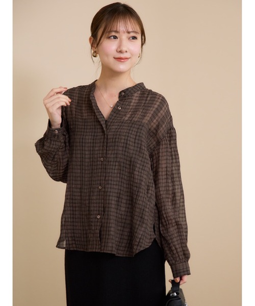 COHINA(コヒナ)の「シアーチェックシャツ 【低身長・小柄女性】(シャツ/ブラウス・レディース・チャコール/ライトベージュ/ブラウン・ONE SIZE)」の22枚目の写真