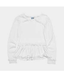 フリルフレアロゴラベルディテール セミオーバーサイズ レイヤード長袖Tシャツ_3COLOR