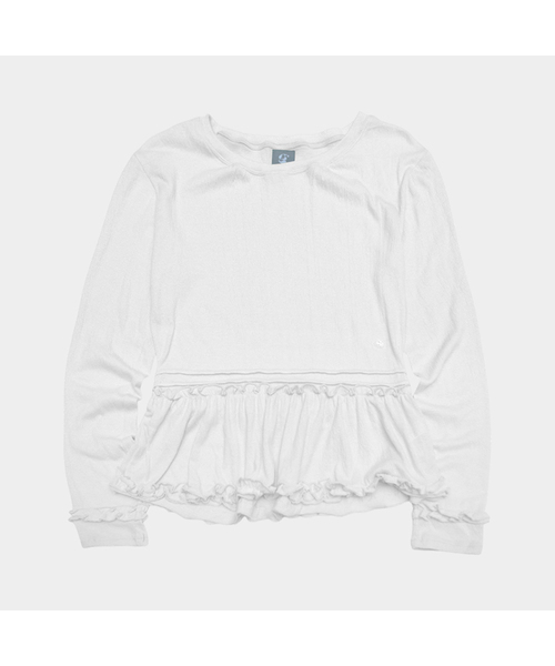 SOME PLACE(サムプレイス)の「フリルフレアロゴラベルディテール セミオーバーサイズ レイヤード長袖Tシャツ_3COLOR(Tシャツ/カットソー・レディース・ピンク/グリーン/ホワイト・FREE)」の2枚目の写真