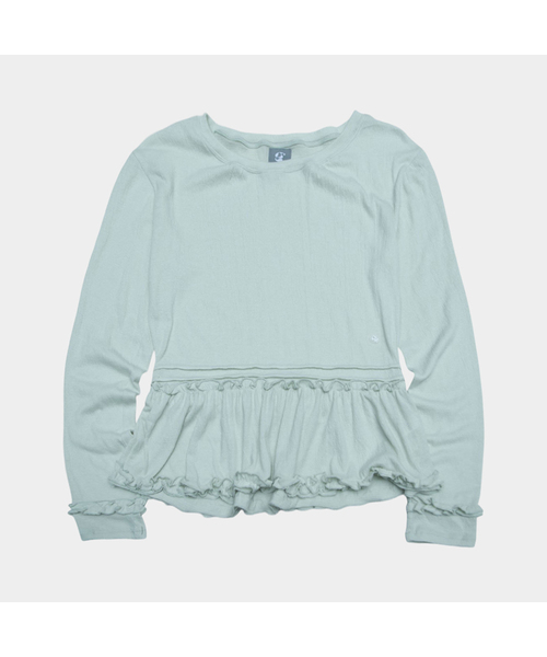 SOME PLACE(サムプレイス)の「フリルフレアロゴラベルディテール セミオーバーサイズ レイヤード長袖Tシャツ_3COLOR(Tシャツ/カットソー・レディース・ピンク/グリーン/ホワイト・FREE)」の3枚目の写真