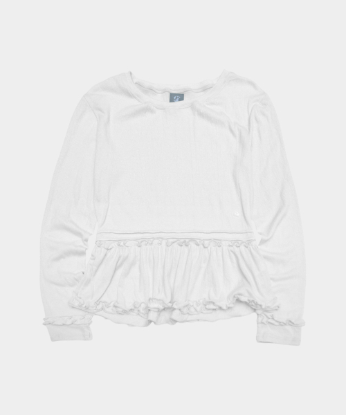 SOME PLACE(サムプレイス)の「フリルフレアロゴラベルディテール セミオーバーサイズ レイヤード長袖Tシャツ_3COLOR(Tシャツ/カットソー・レディース・ピンク/グリーン/ホワイト・FREE)」の4枚目の写真