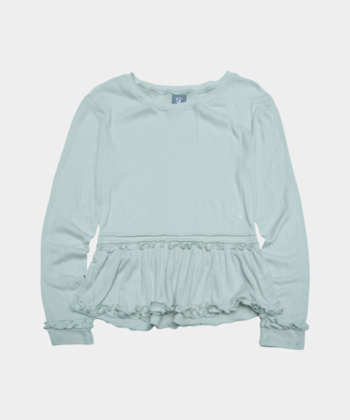 SOME PLACE(サムプレイス)の「フリルフレアロゴラベルディテール セミオーバーサイズ レイヤード長袖Tシャツ_3COLOR(Tシャツ/カットソー・レディース・ピンク/グリーン/ホワイト・FREE)」の5枚目の写真