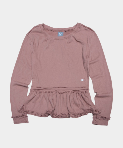 SOME PLACE(サムプレイス)の「フリルフレアロゴラベルディテール セミオーバーサイズ レイヤード長袖Tシャツ_3COLOR(Tシャツ/カットソー・レディース・ピンク/グリーン/ホワイト・FREE)」の6枚目の写真