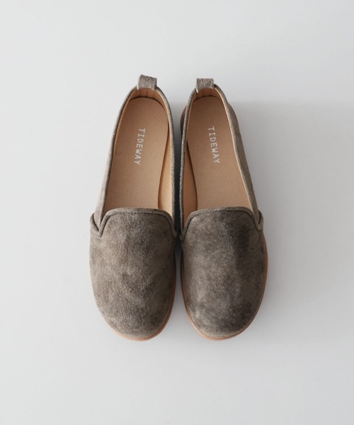 TIDEWAY（タイドウェイ）の「PIGSUEDE FLAT SHOES（スリッポン・レディース・サーモンピンク/チャコールグレー/ブラック/ベージュ/ブラウン・MEDIUM/SMALL/LARGE）」の3枚目の写真