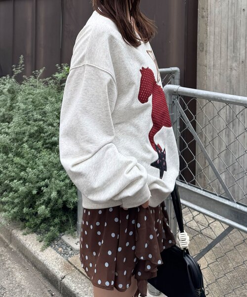 CIAOPANIC(チャオパニック)の「ホースパッチワークスウェットプルオーバー(スウェット・レディース・グレー/ネイビー/ミント・ONE SIZE)」の8枚目の写真