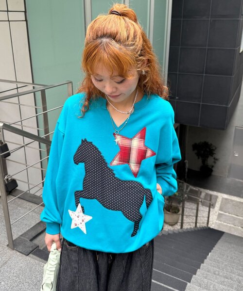 CIAOPANIC(チャオパニック)の「ホースパッチワークスウェットプルオーバー(スウェット・レディース・グレー/ネイビー/ミント・ONE SIZE)」の14枚目の写真